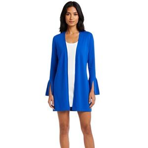 Talbots Womens Cardigan Knit Open Blue Sz Small Flared Slit Sleeve Colorful